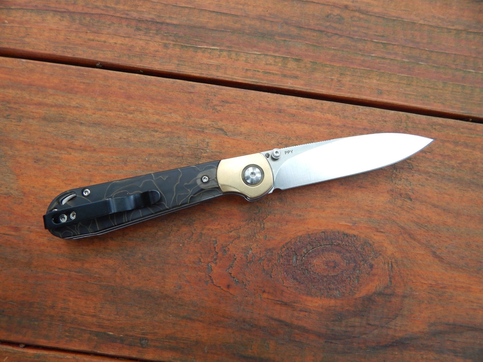 Kizer Cutlery PPY Pocket Knife Linerlock Brass & Raffir Folding CPM-S35VN Blade