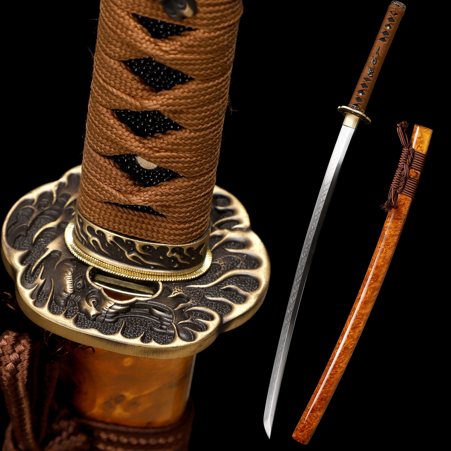 Polished Japanese Samurai Katana Sword L6 Steel Clay Tempered Real Hamon