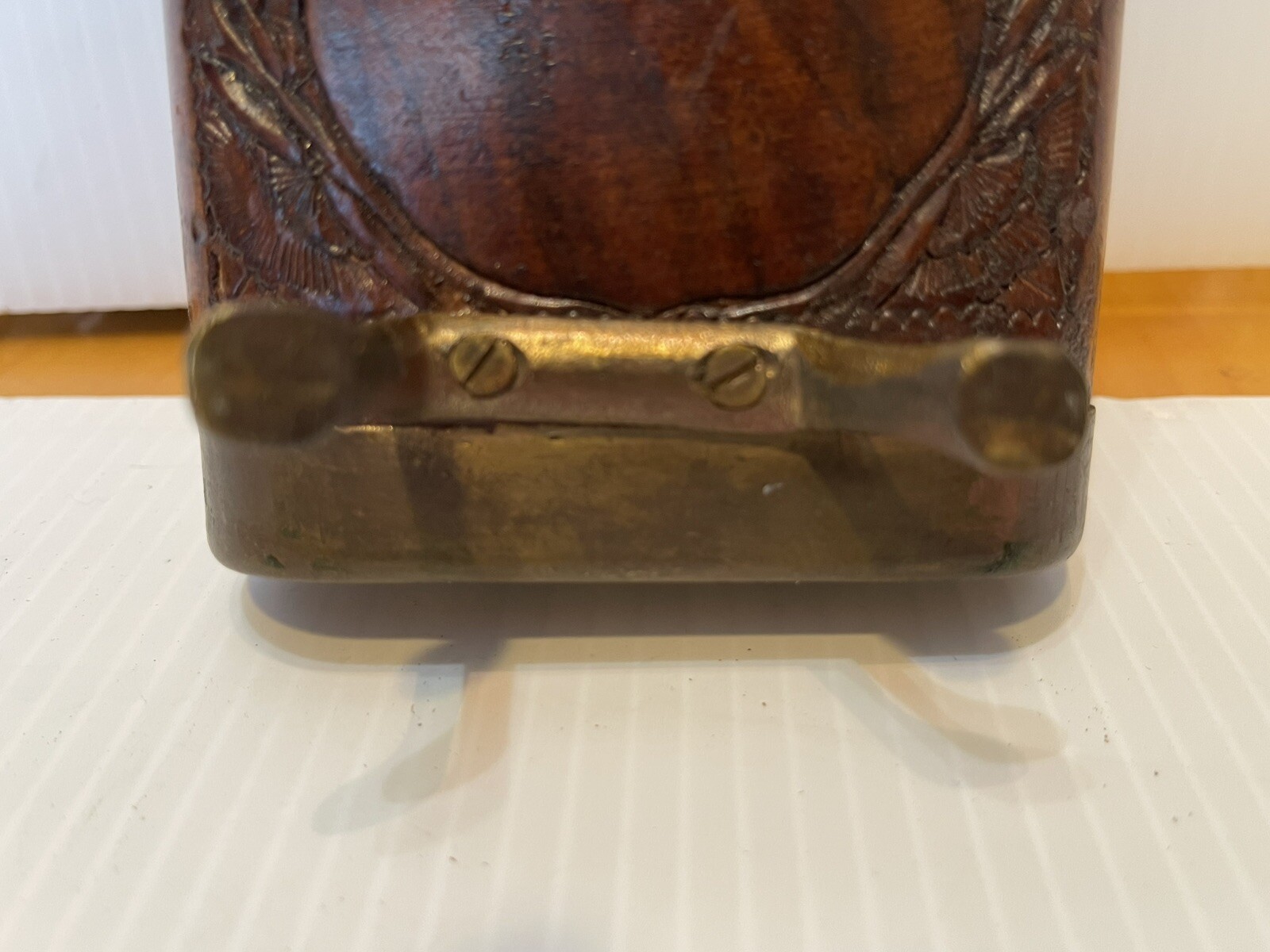 Antique Indian Hand Carved Wooden Case & Six Stainless Steel Wood Handle Knives.