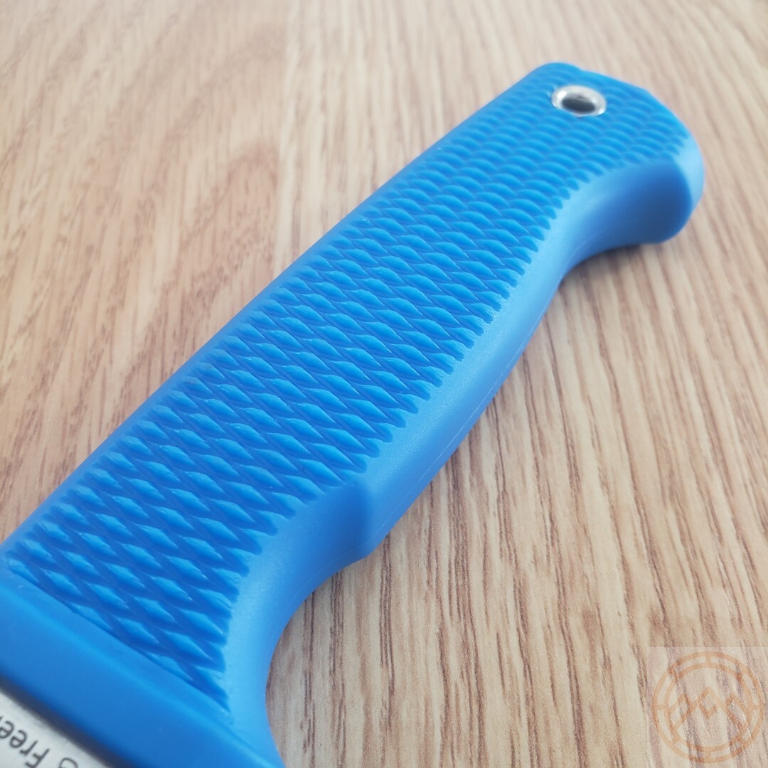Demko Fixed Knife 5″ AUS-10A Steel Drop Point Blade Blue Checkered Rubber Handle