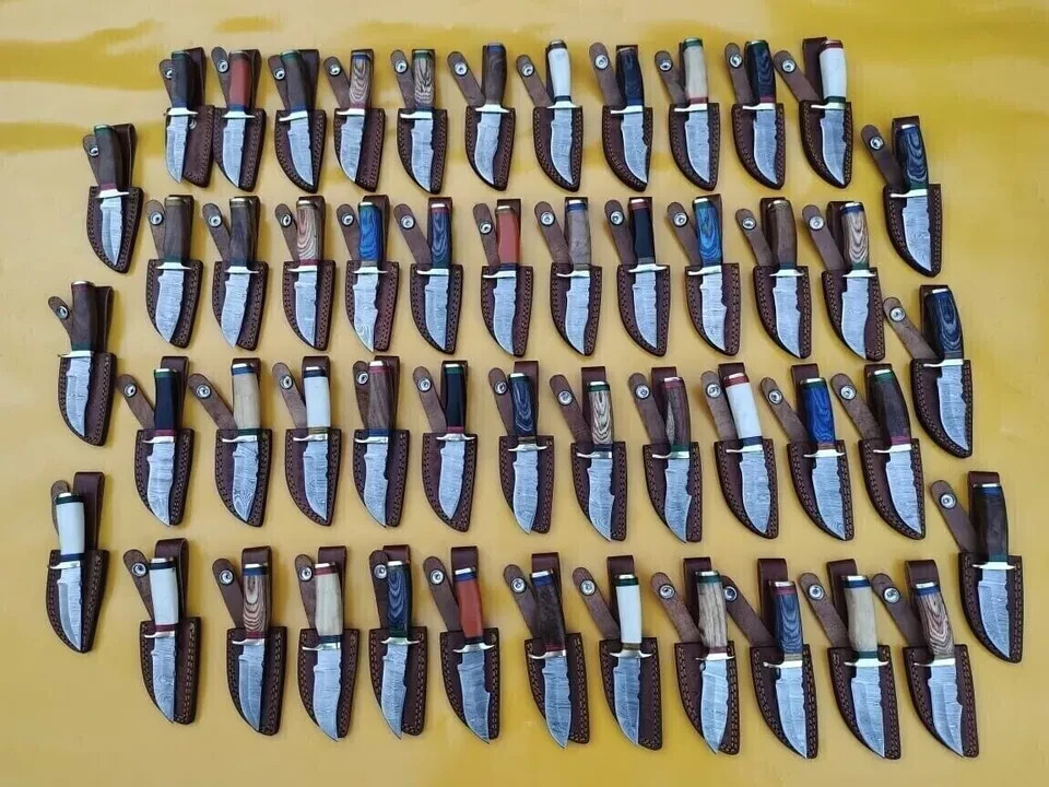 LOT OF 20 PCS DAMASCUS STEEL 6″ IN SKINNER HUNTING KNIVES W/SHEATH FROM USA USPS