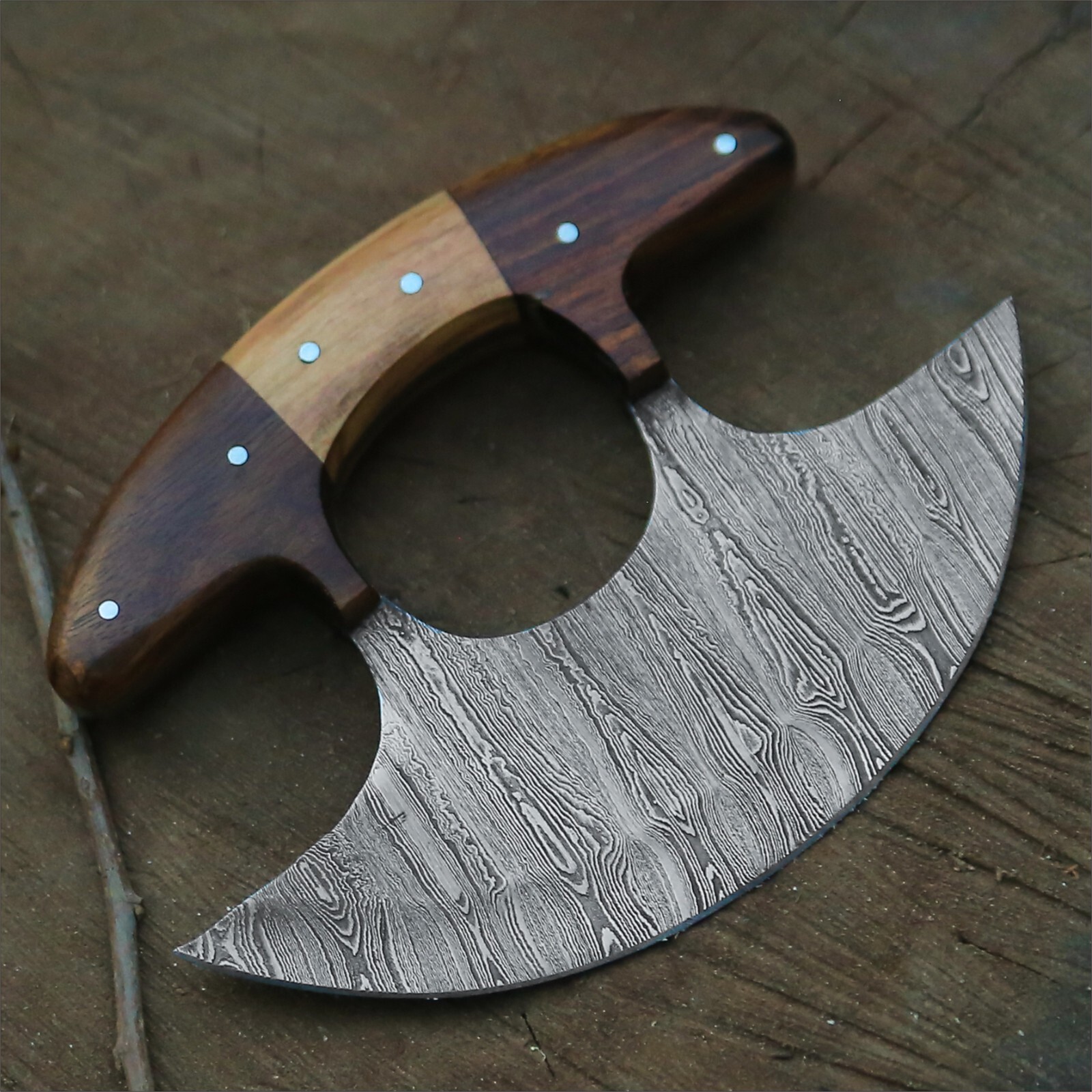 SHARDBLADE Alaskan Ulu Knife W/Sheath, HAND FORGED 5.8″ Damascus Steel Pizza Cut