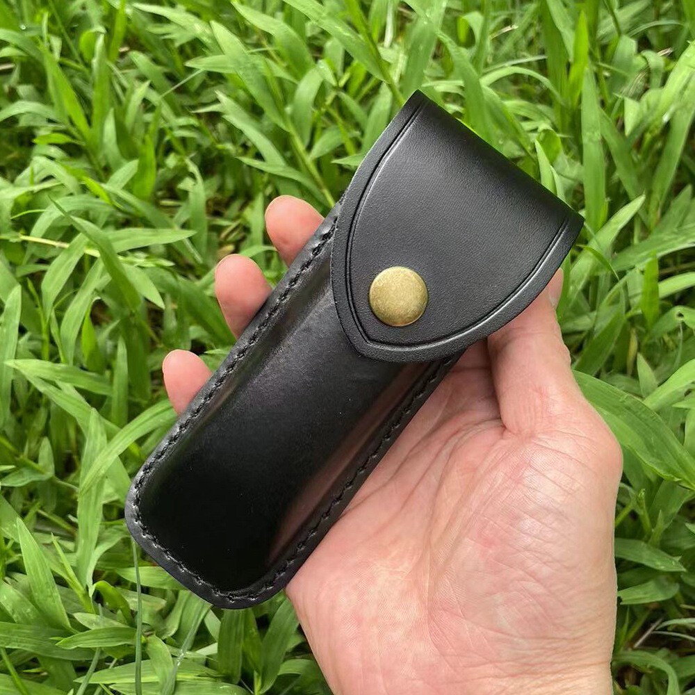 5″ Vintage Black Leather Sheath Pouch for 110 Pocket Folding Knife