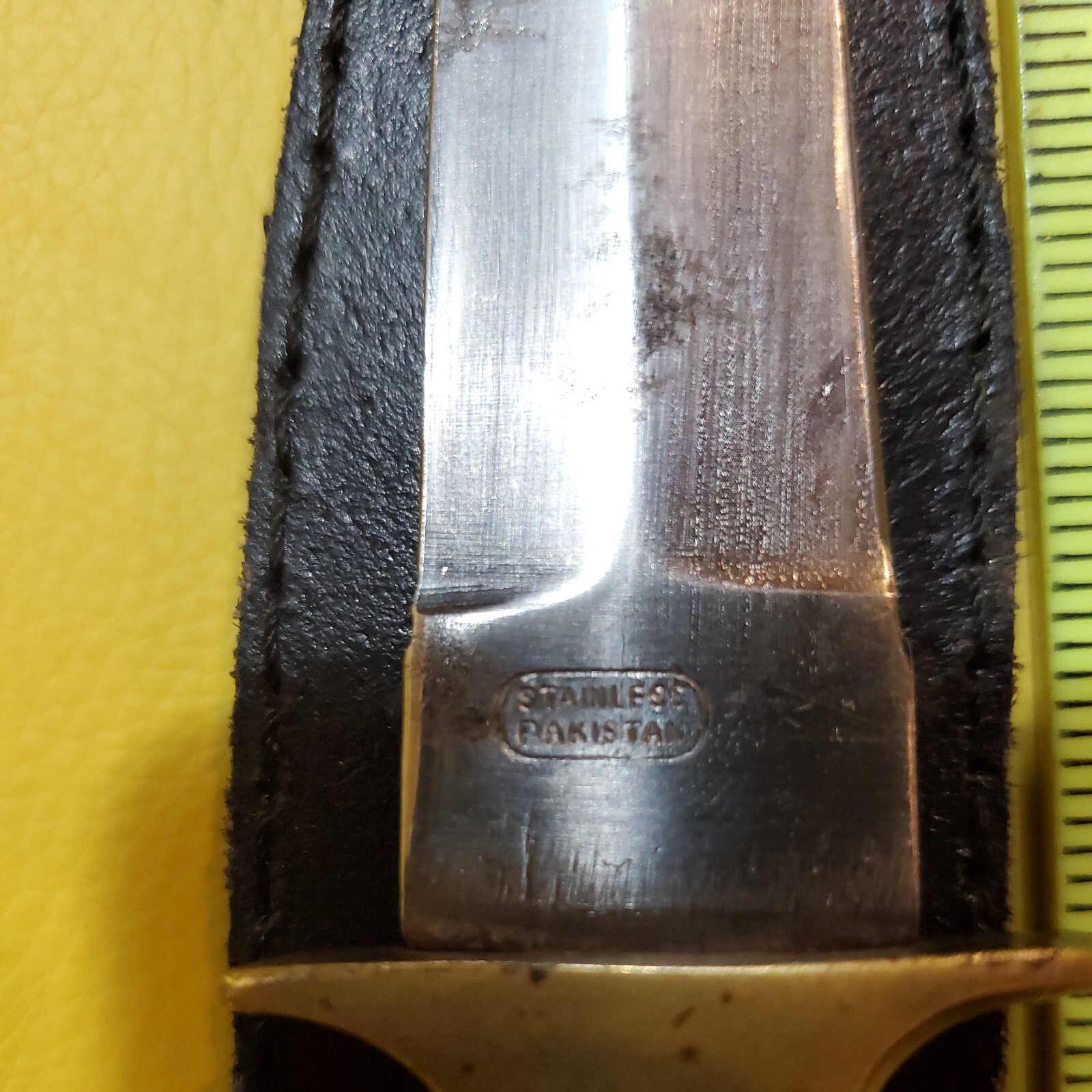 Vintage 4″ Knife Dagger Wooden Handle Brass Pommel and Hilt with Leather Sheath