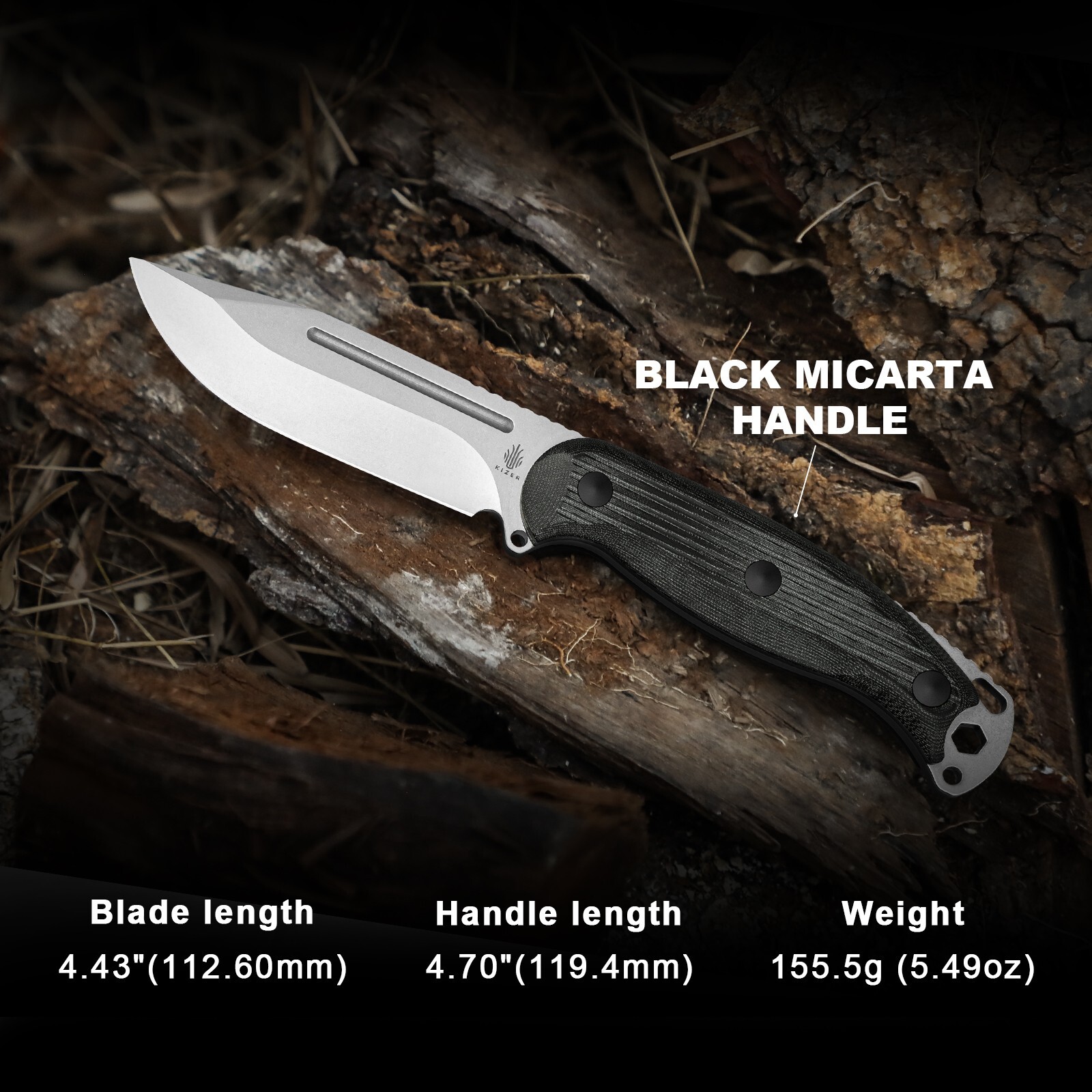 Kizer Ursa Major Clip Point Pocket Fixed Knife Nitro-V Blade G10 Handle+Sheath