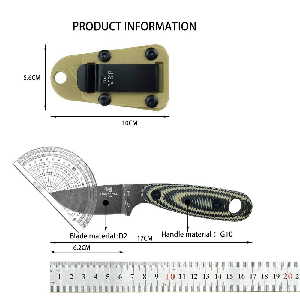 Izula Style Fixed Blade Knife 2.6″ Drop Point High Carbon Skeletonized EDC