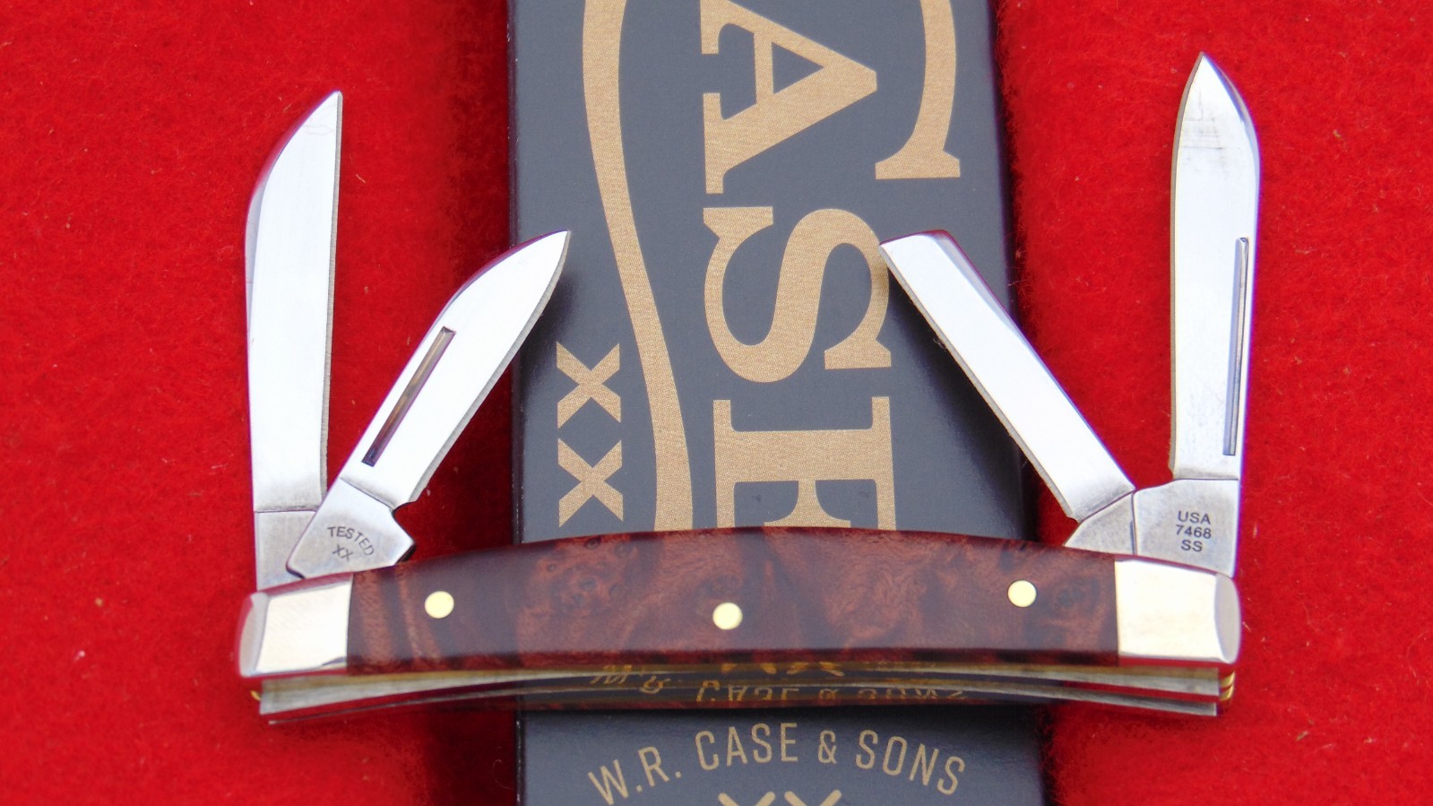 Case XX USA 7468 Smooth Brown Maple Burl Wood Congress Pocket Knife 64069