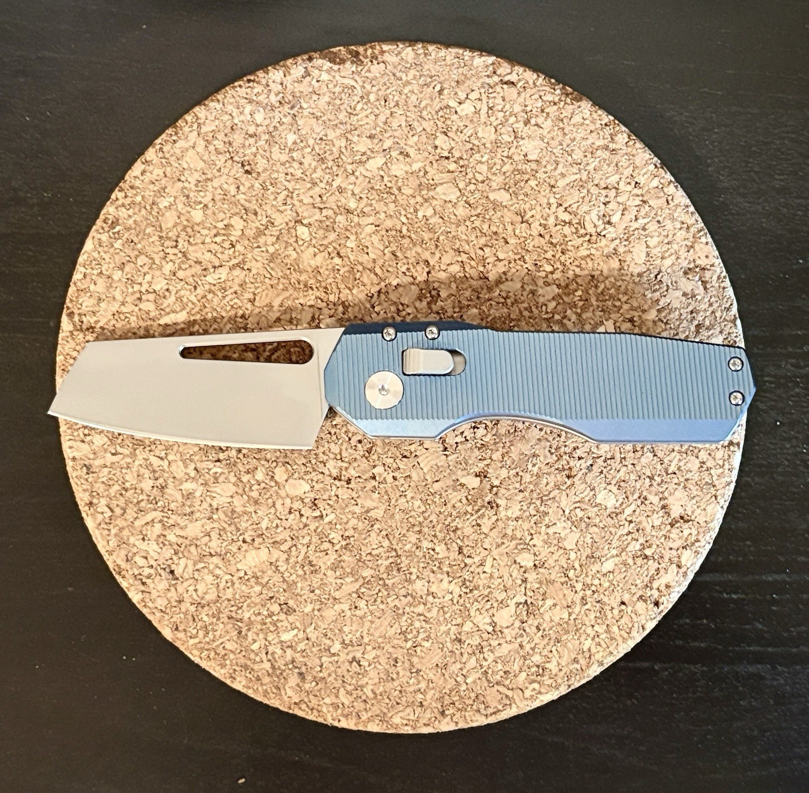 Custom anodized Magnetic Titanium EDC knife – Blue,Raw – 2.75″ blade