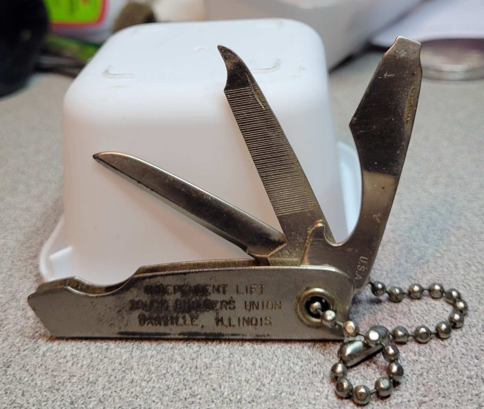 Union-Branded Danville IL Trim Trio Knife File Bottle Opener & Mini Utility