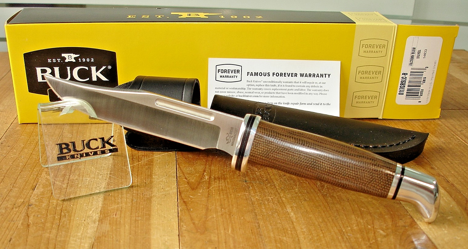 NIB FB BUCK KNIFE 117 BRAHMA BOS MAGNACUT BLADE 102 SIZE MICARTA HANDLE SHEATH