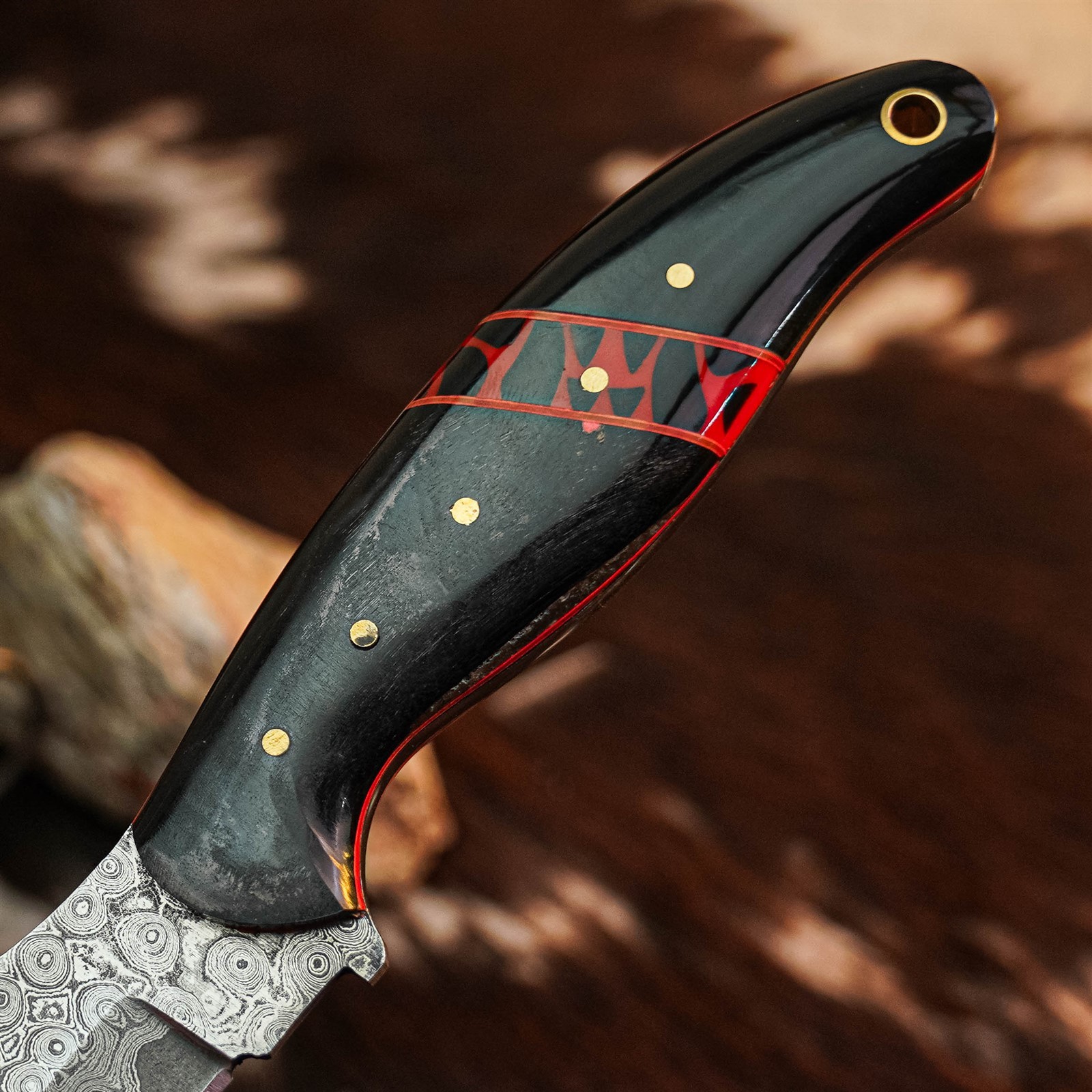 8.9″ Camping Bushcraft Damascus Knife Handmade Full Tang Horn Handle +Sheath