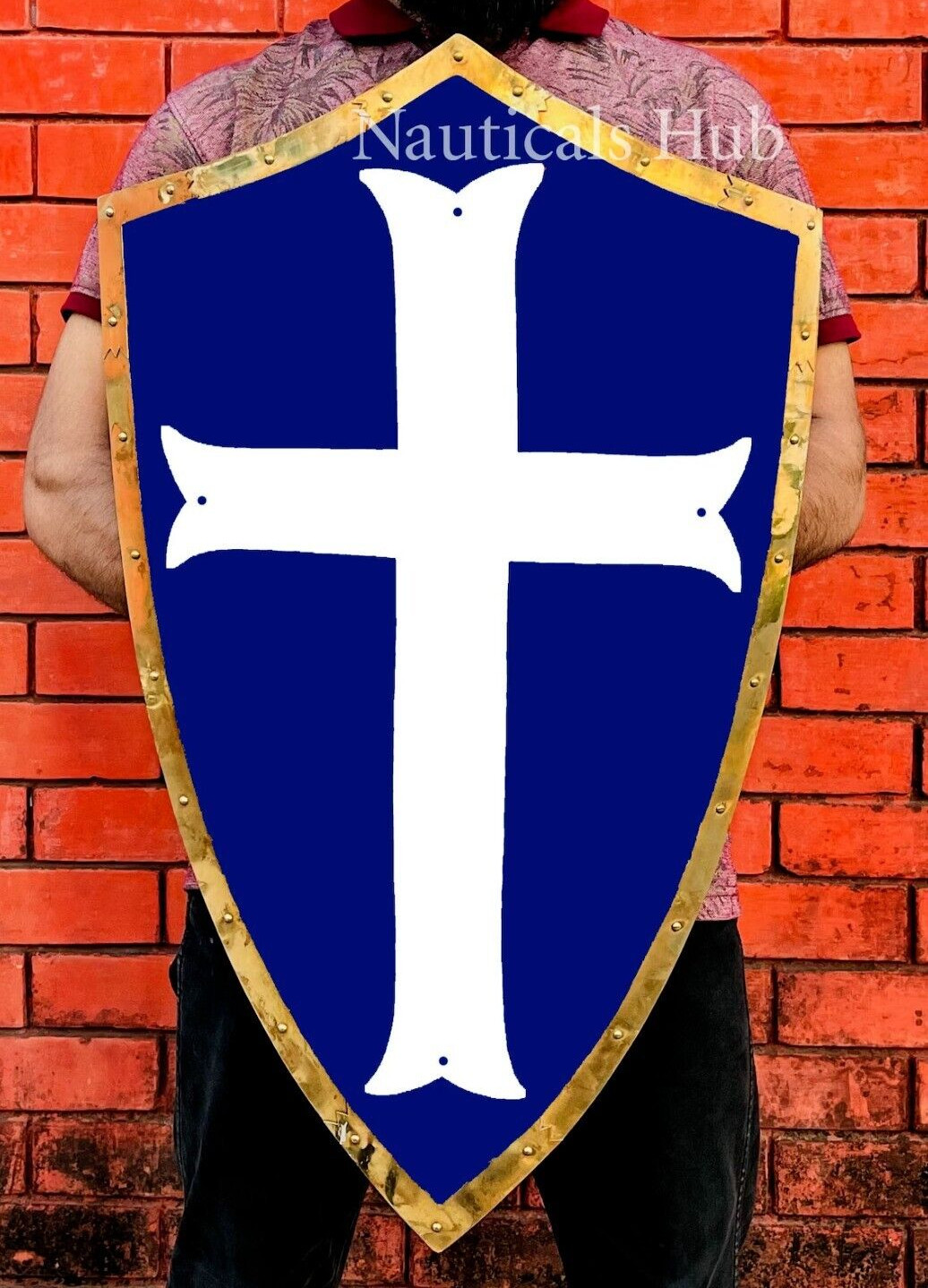 Medieval Templar Knight white Cross Battle Cosplay Reproduction armor shield