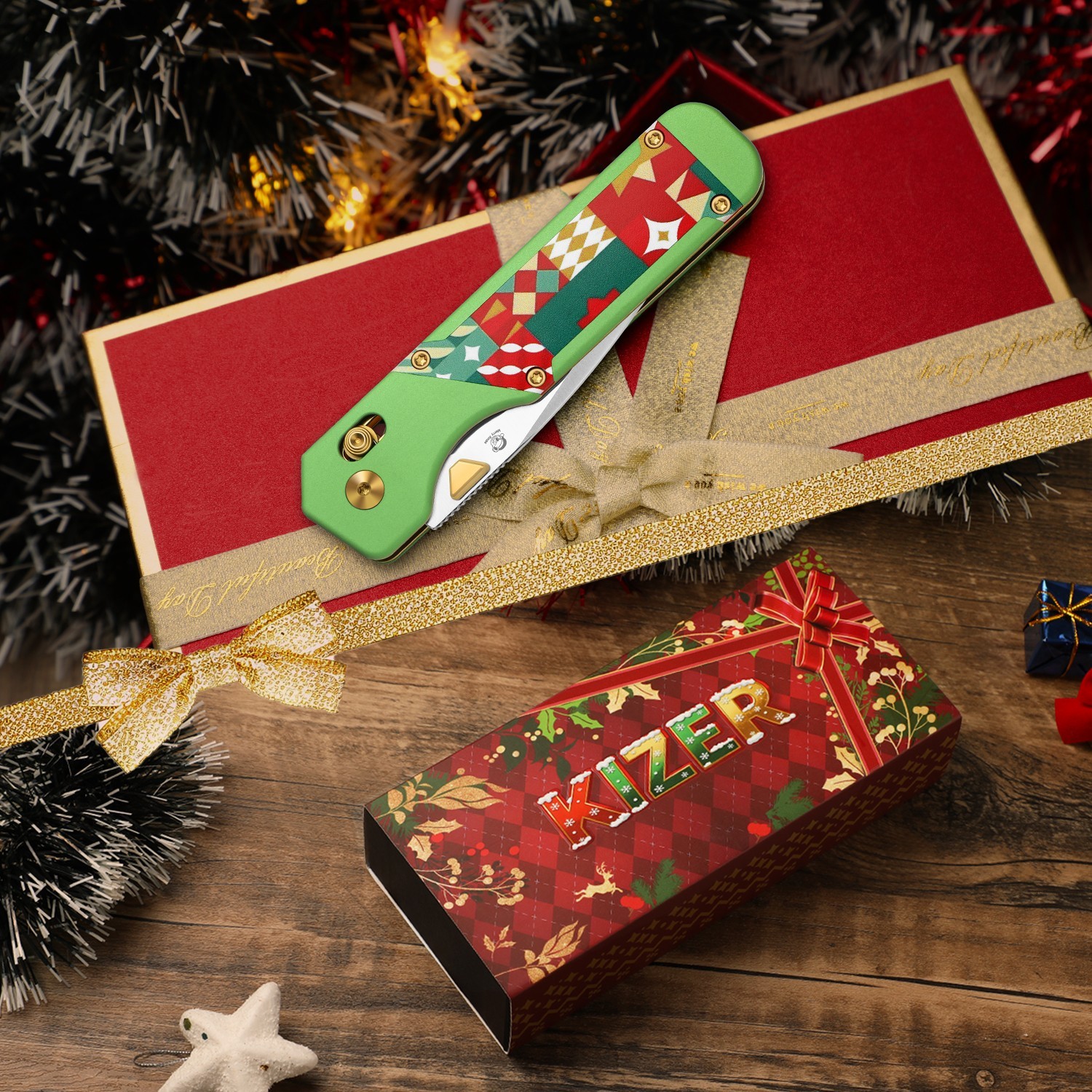 Kizer Militaw Christmas Folding Knife S45VN Blade Aluminum &G10 Handle Ki3634MC1