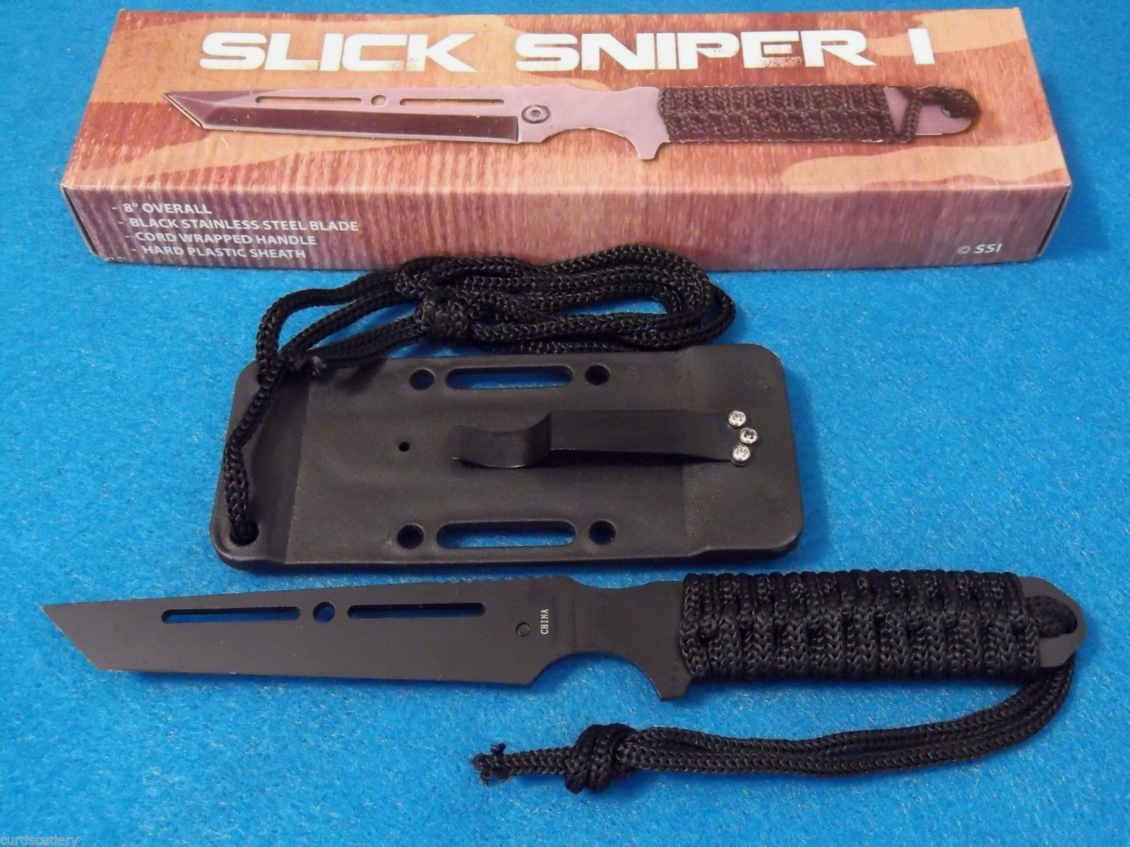 SLICK SNIPER I 210992 Black Tanto fixed blade Belt, Boot, Neck knife 8″ overall