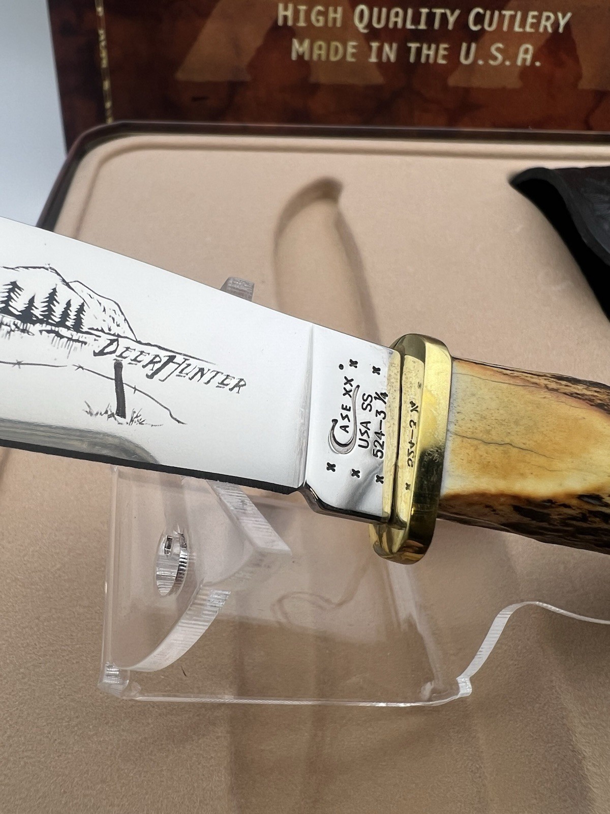 Case XX Deer Hunter 524-3 1/4 Blade Knife, Stainless Clip, Stag, Sheath 2014 🦌