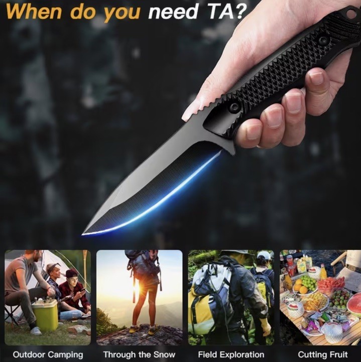 Protector 8” Inch Hunting Knife with Sheath Black Fishing Knife With Sheath