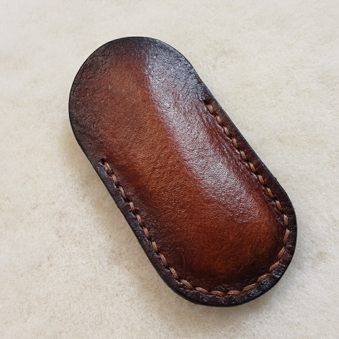 Leather Folding Knife Slip,handmade Dyed And Oiled,4″x2″.