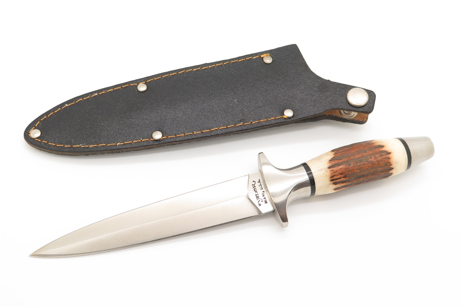 Vintage 1980s Valor Miami 491 Stag Seki Japan Short Commando Fixed Dagger Knife