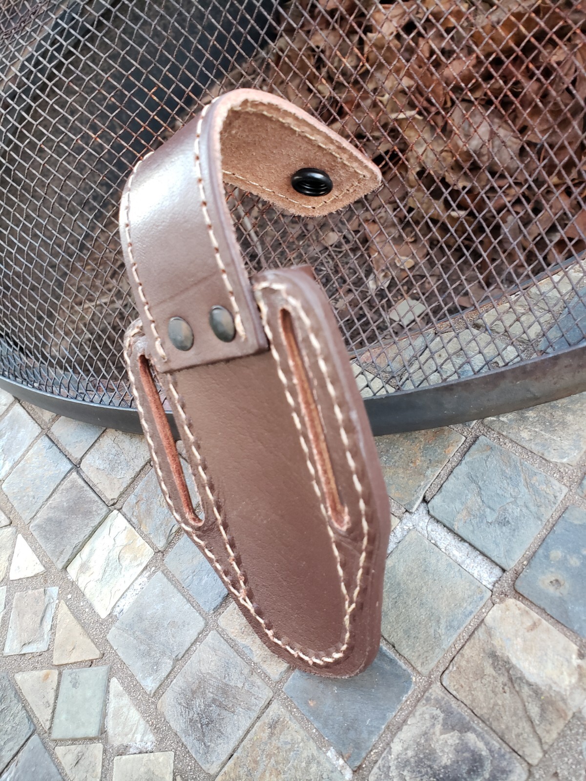 5″ Brown Slip Thru Leather Sheath Belt Knife Holder Pocket Folding Spring Knife