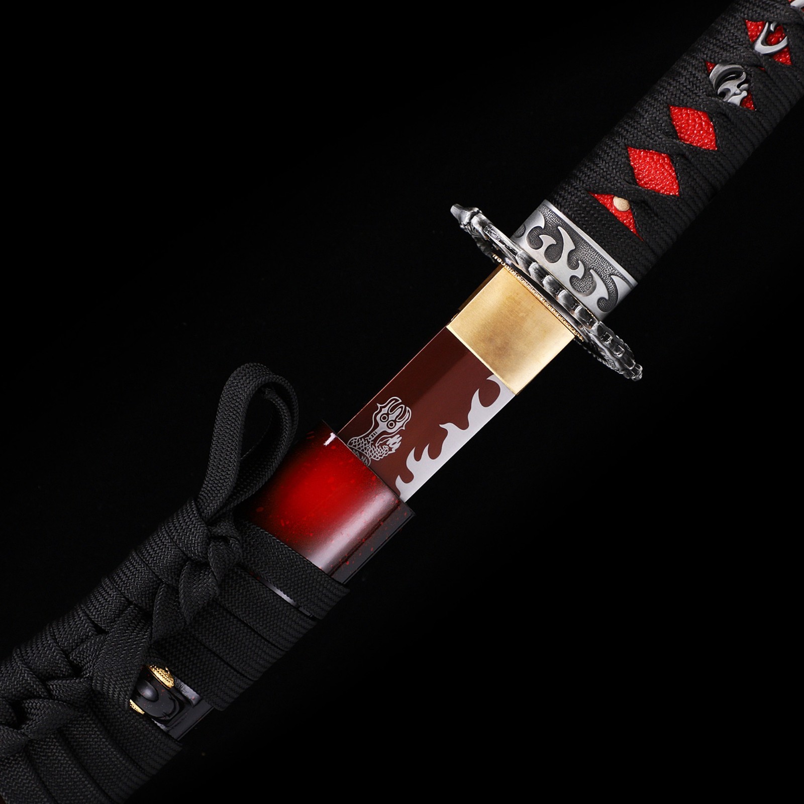 Handmade Katana, Japanese Samurai Sword Katana Red Black, Full Tang