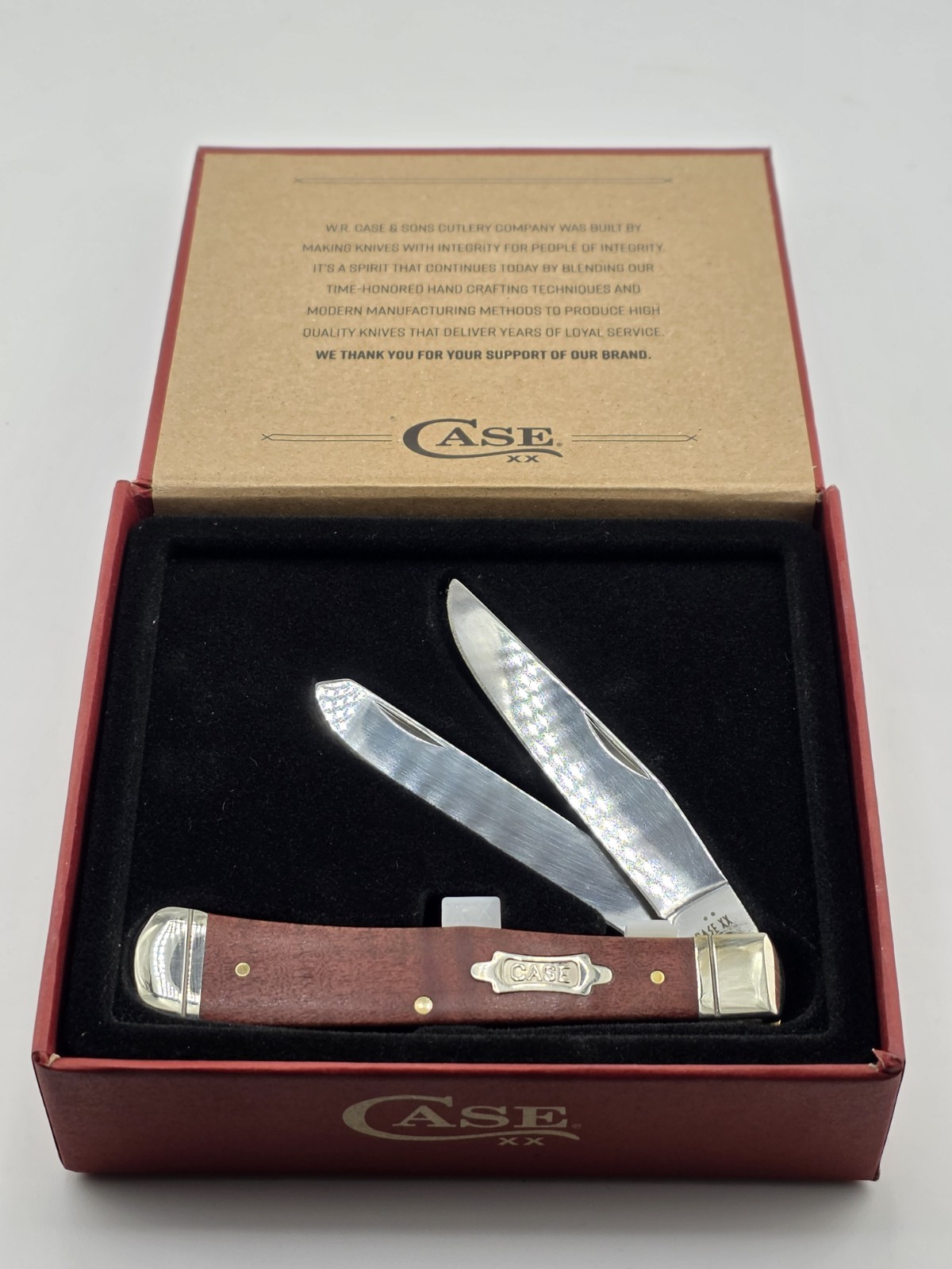 Case XX #10849 Brown Curly Maple Wood Smooth Trapper 7254 SS Cigar Box Knife