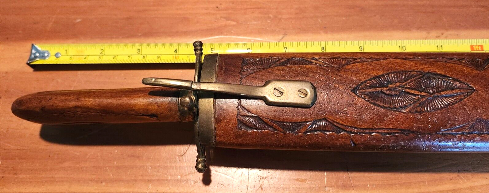 Decorative Knife Carving Set In Wooden Hand Carved & Brass Casing VTG India