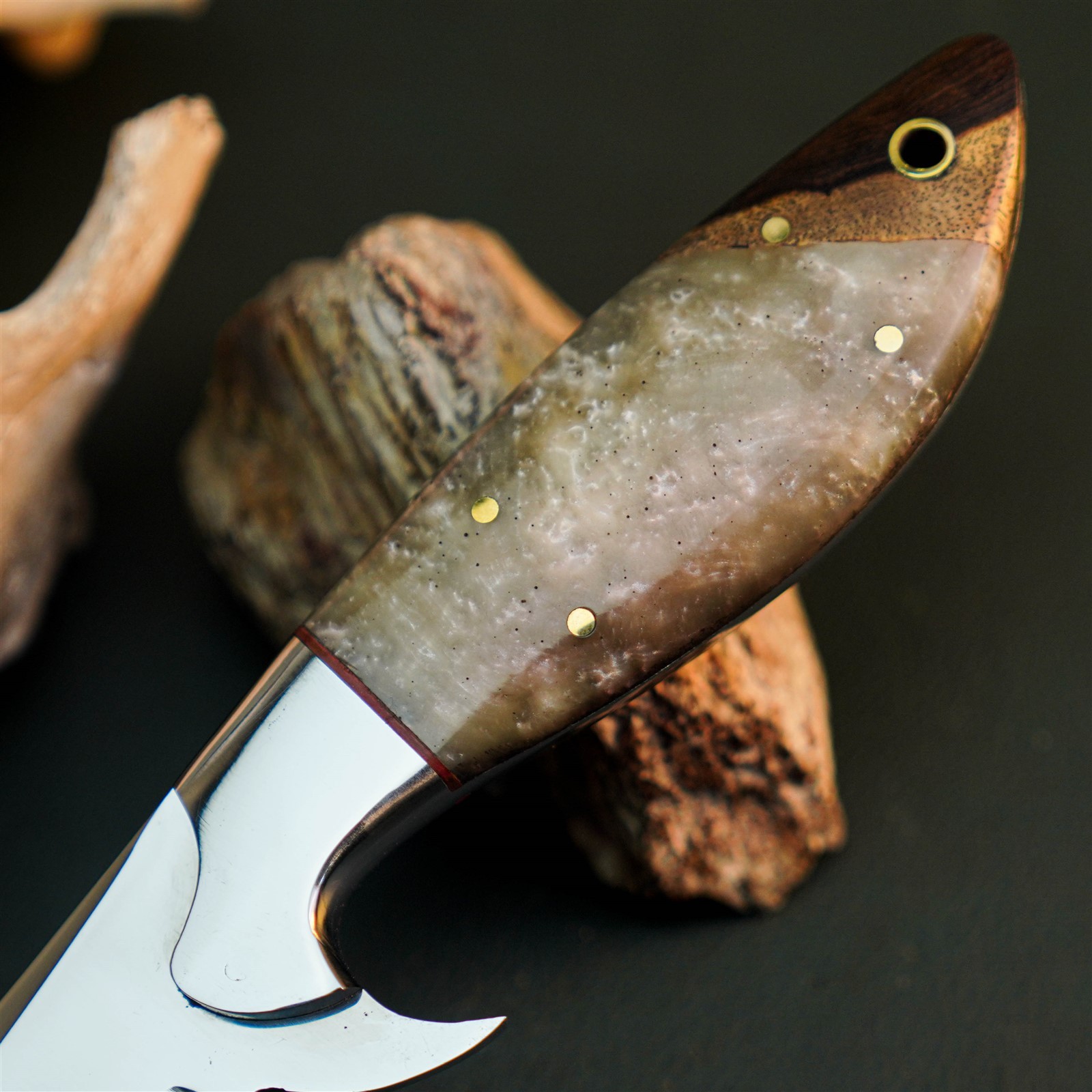 9.0″ Hunting EDC Stainless Knife Handmade Full Tang Resin Handle + Sheath