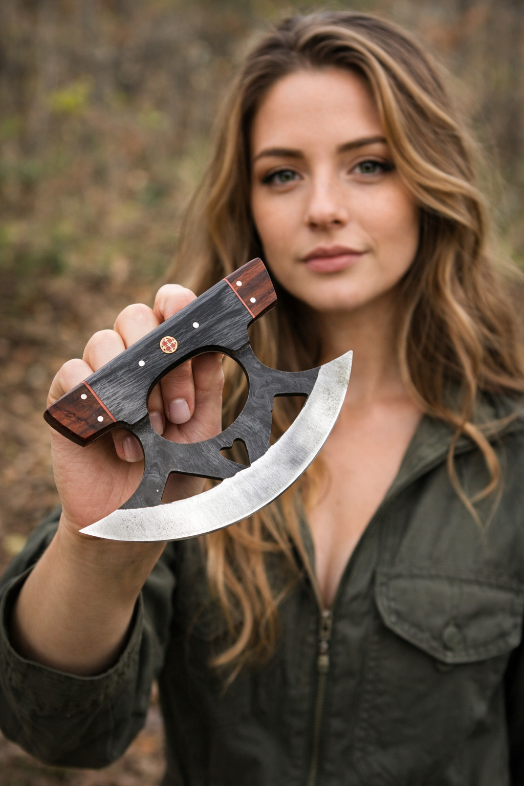 Carbon Steel Handmade Ulu Alaskan Fixed Blade Kitchen Outdoor Knife With Sheath