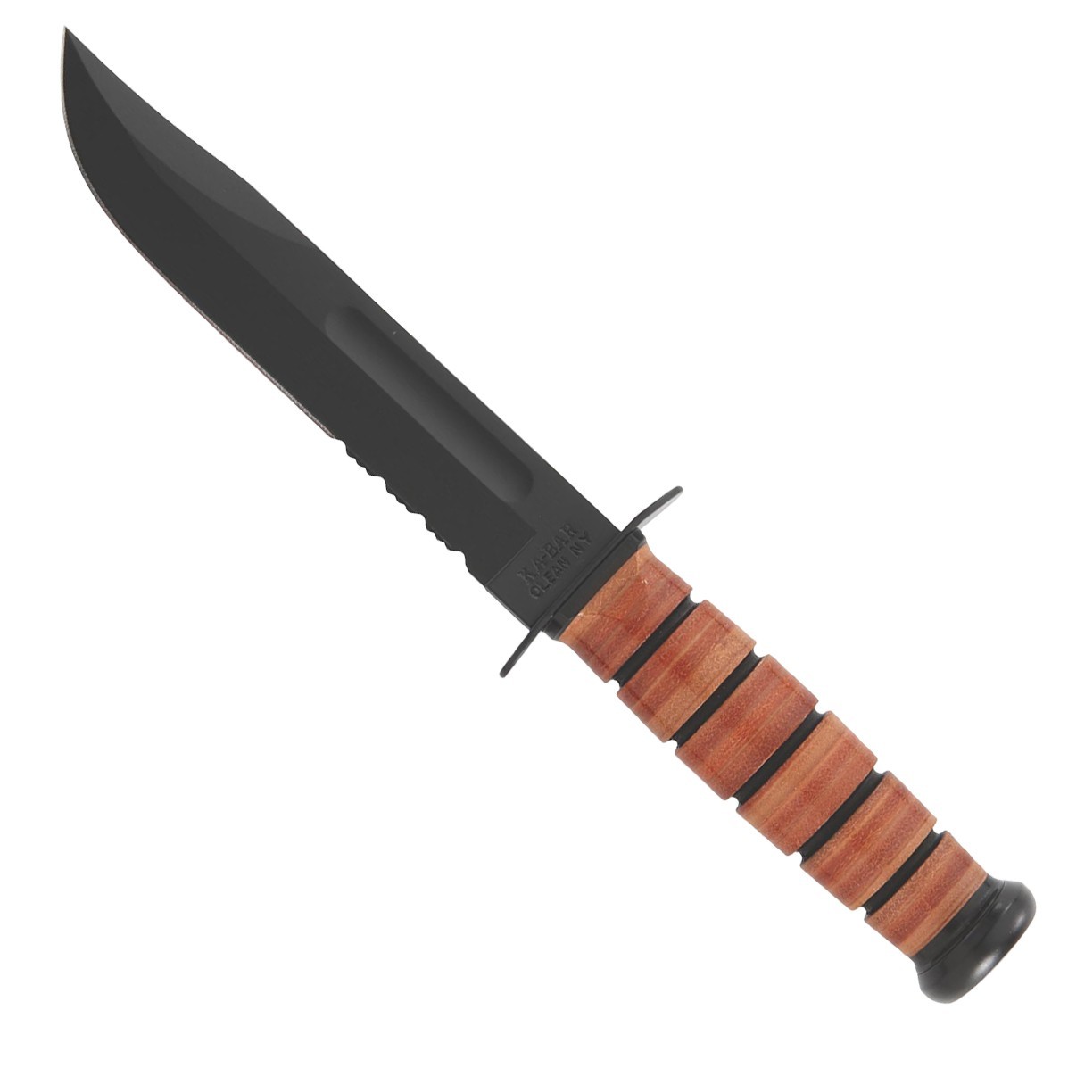 KA-BAR US Army 7″ Fixed Blade Knife, Serrated Leather Handle, Brown Sheath #1219