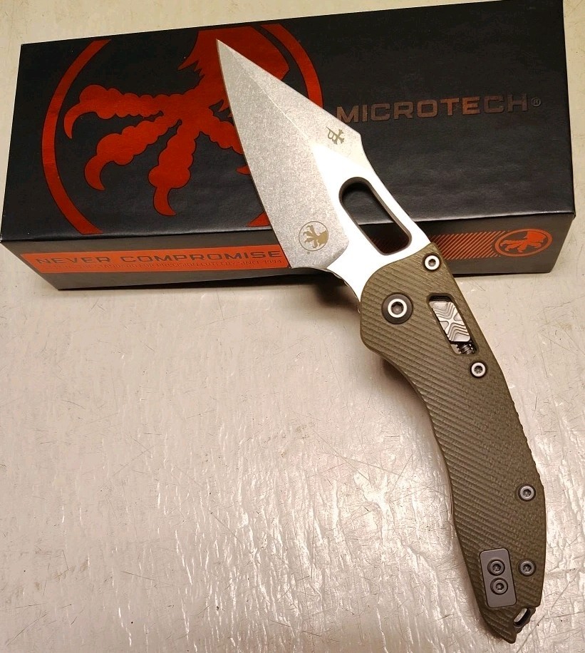 New Microtech Manual Stitch Ram-Lok 3.65″ Bohler M390MK SW Spear Pt OD Green G10