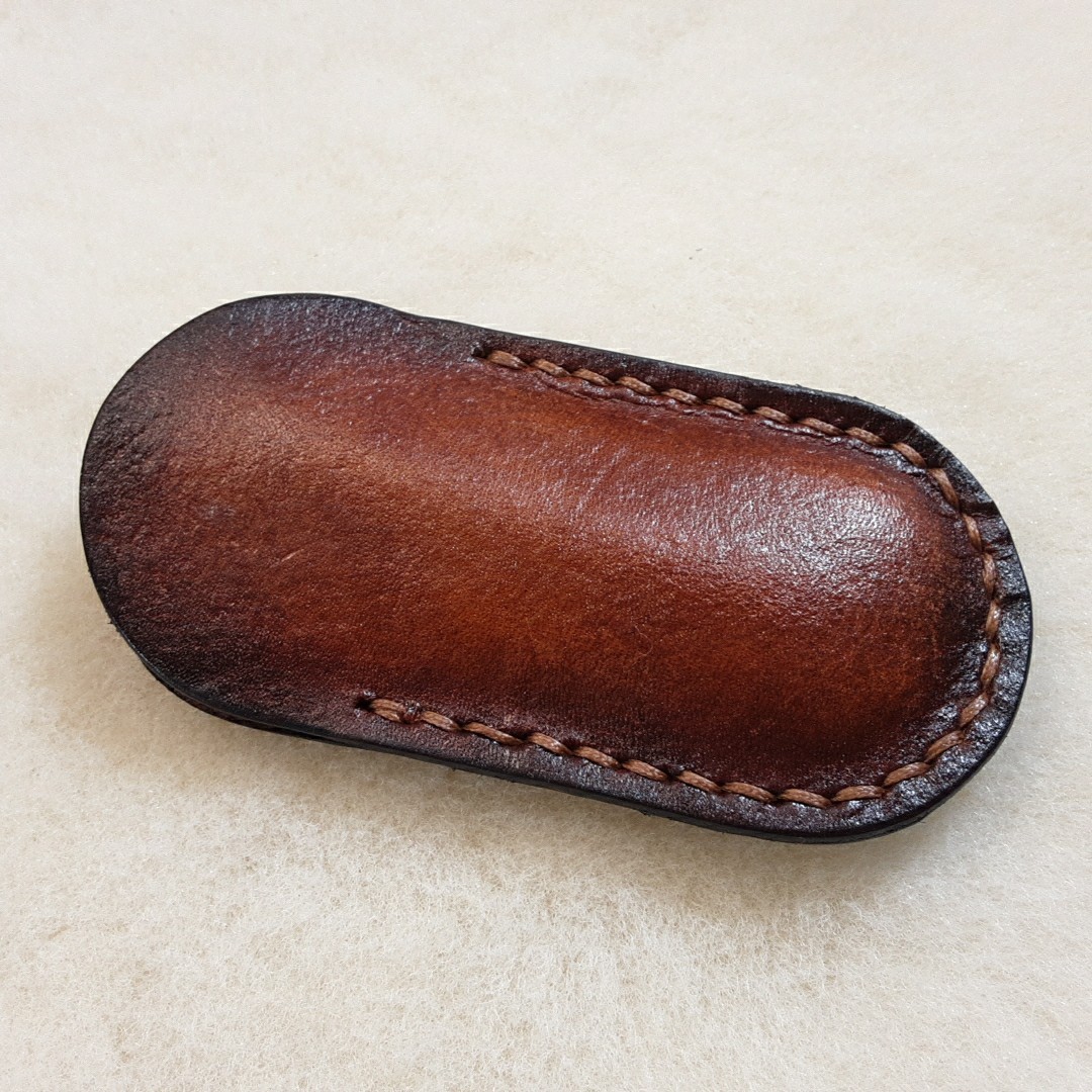 Leather Folding Knife Slip,handmade Dyed And Oiled,4″x2″.