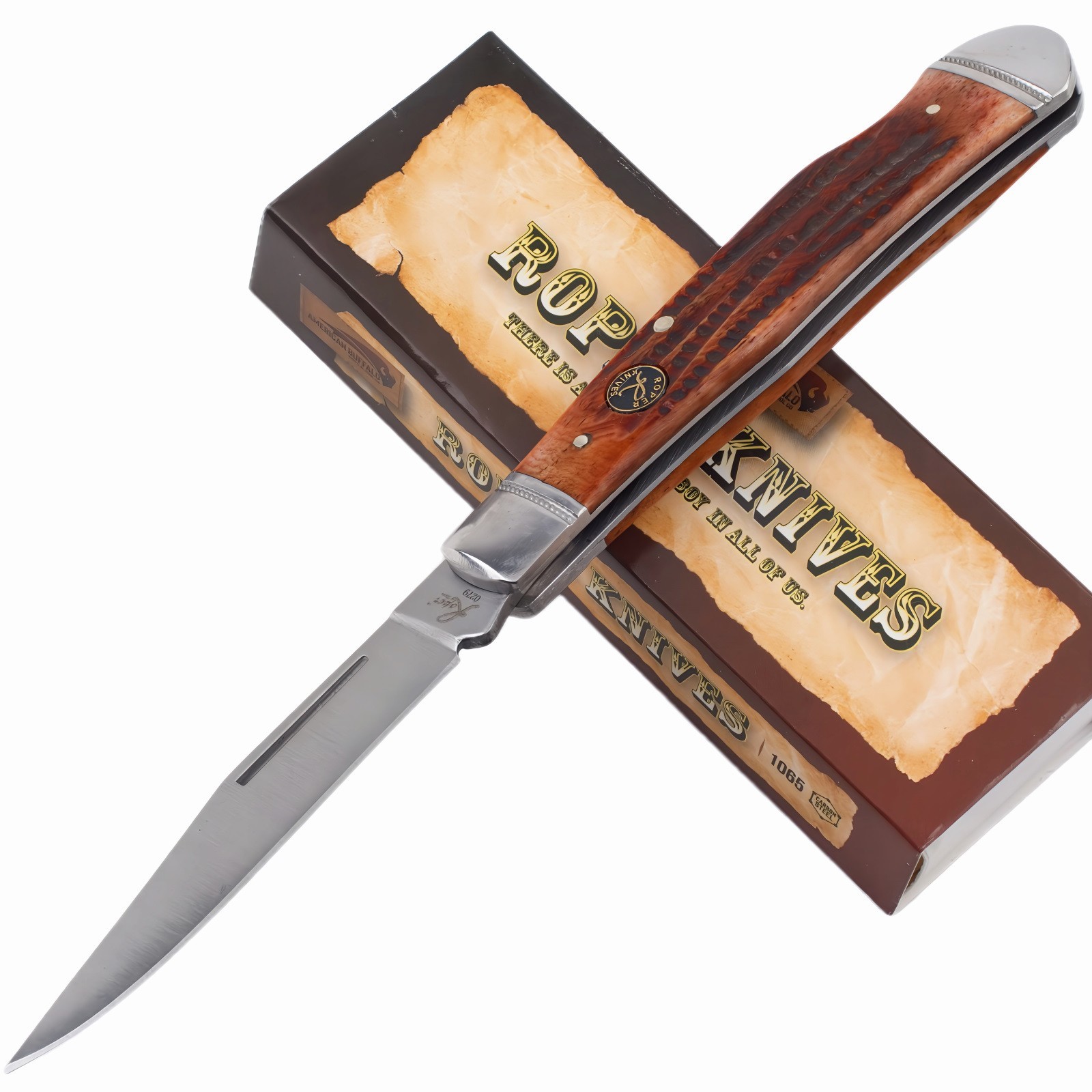 Roper Knives Lockback Trapper Folding Knife Brown Jigged Bone Carbon Steel Blade