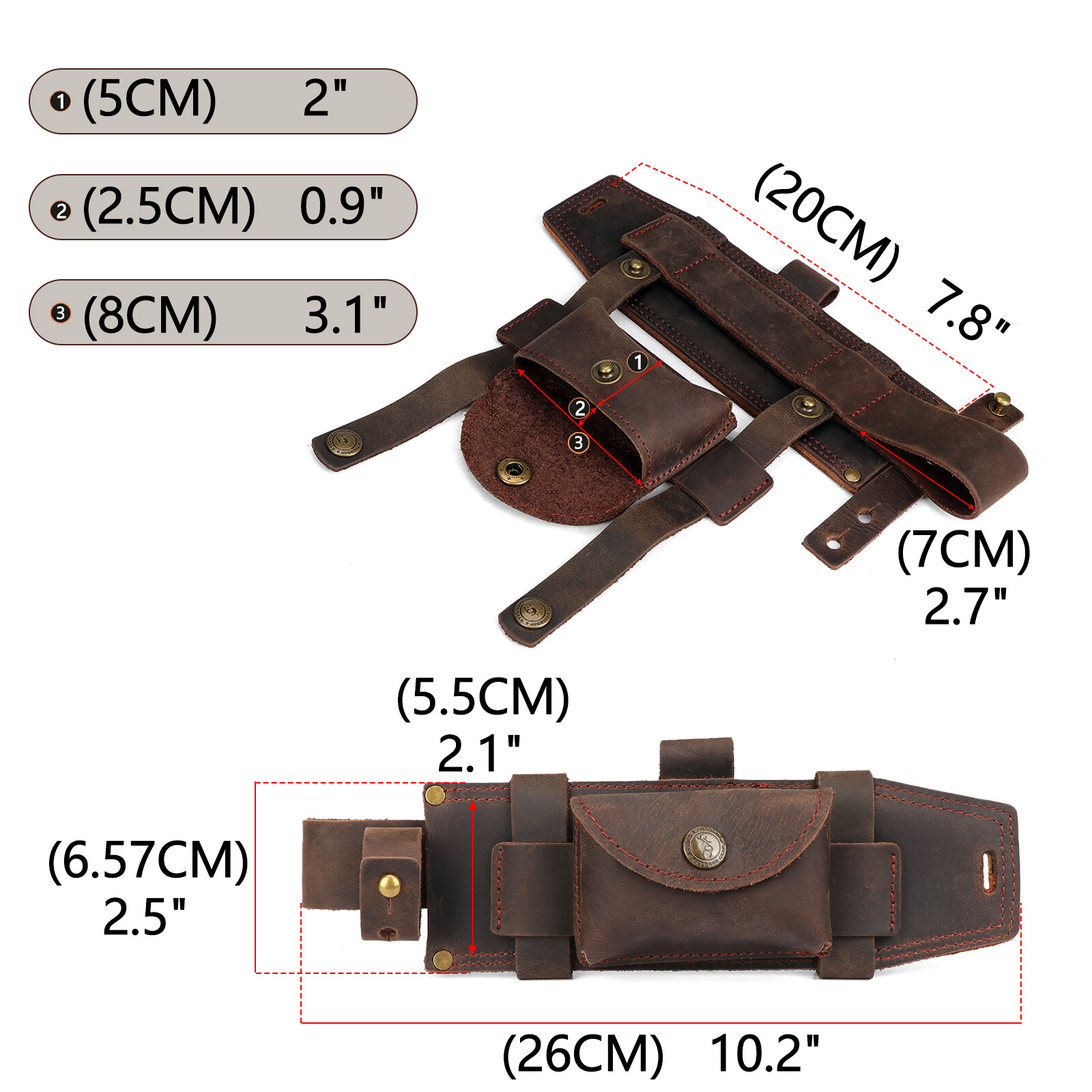 TOURBON Survival Leather Tracker Knife Sheath Horizontal Belt Holster with Pouch