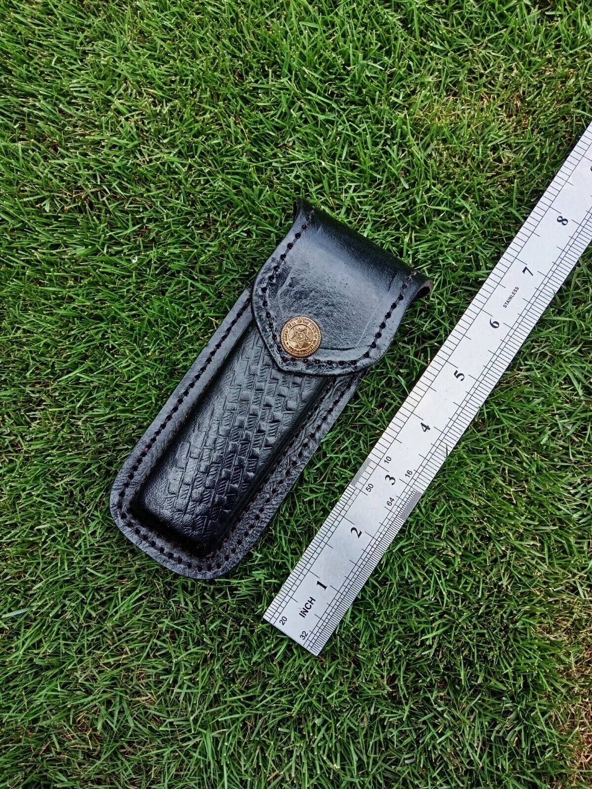 Pocket Folding Knife Genuine Sheath 5.5″ Leather Belt Holster Cover (Black)