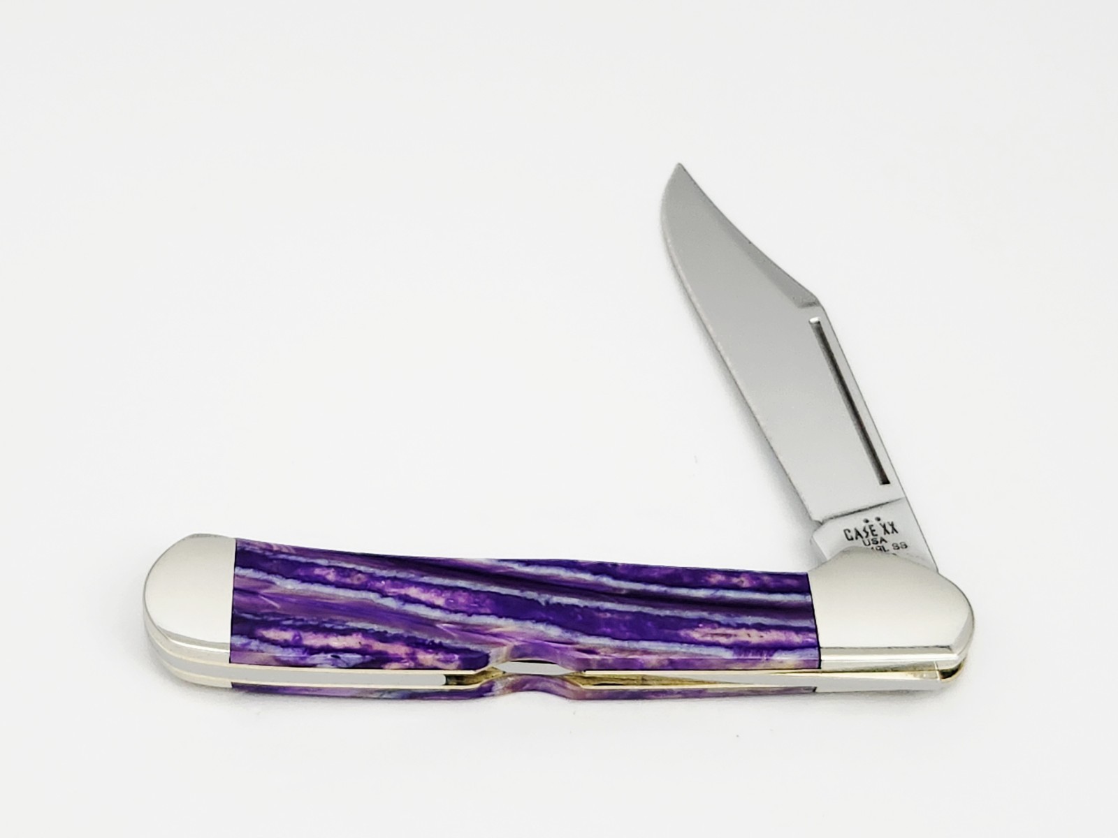2025 Case XX USA SS Large Copperlock Knife 4 1/4″ Exotic Purple Bone Handles