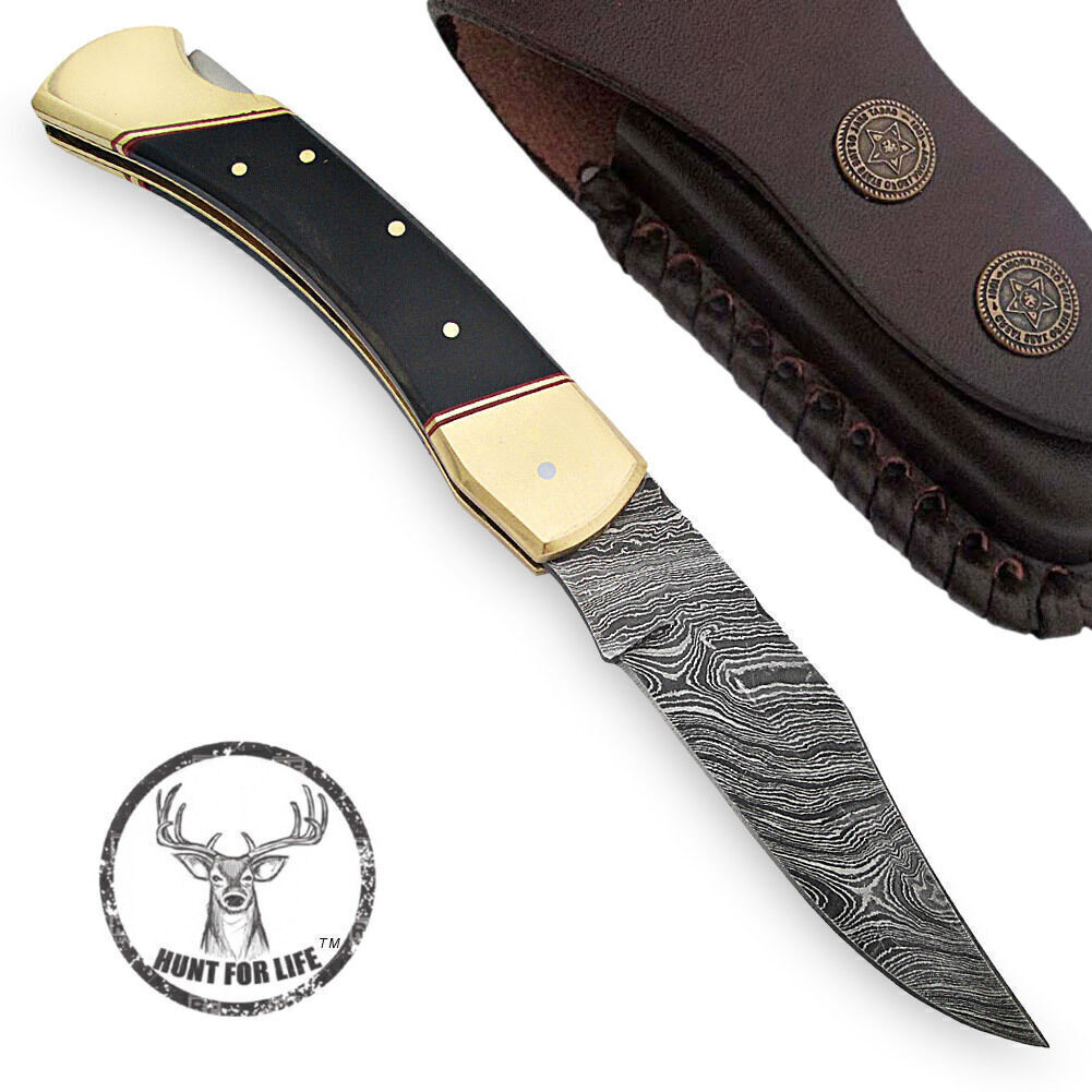 Lockback Folding Knife 9″ Steel Blade Black Pocket Knife for Hunting, Camping