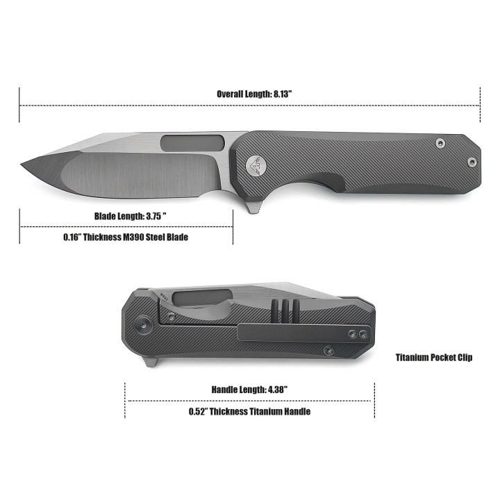 Ameight Knives Preyert II Folding Knife 3.75″ M390 Steel Blade Titanium Handle