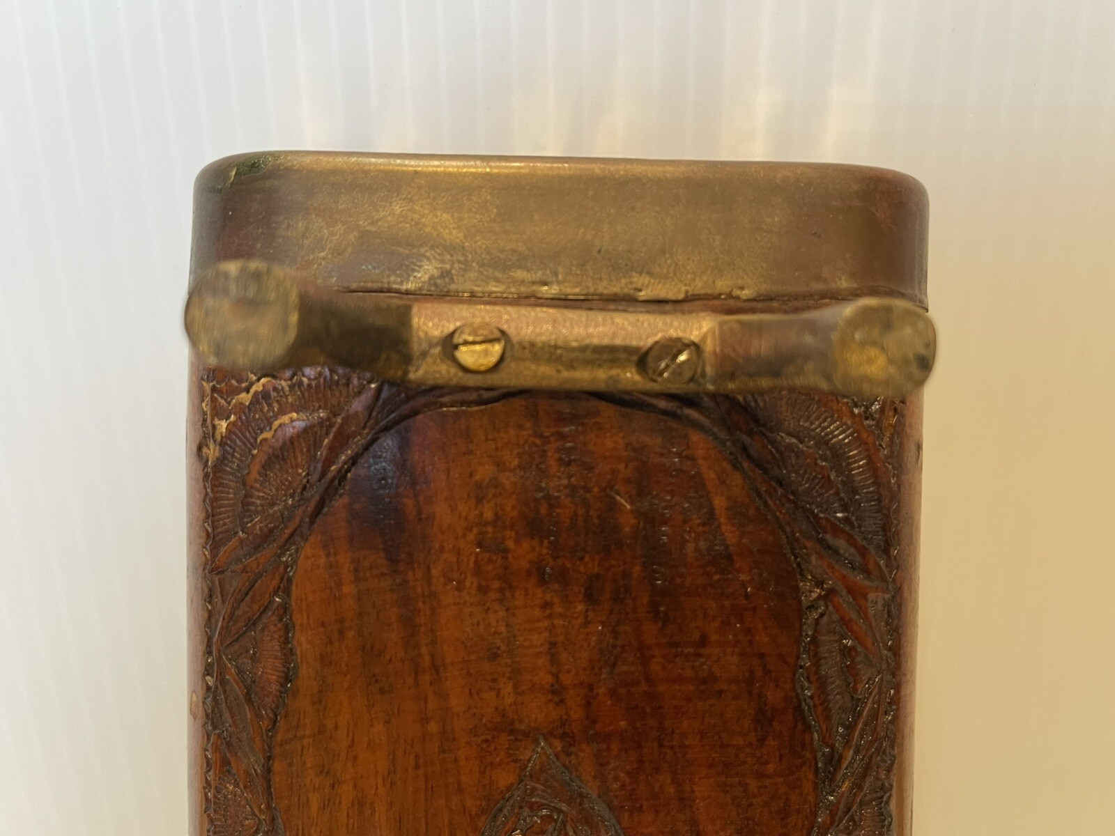 Antique Indian Hand Carved Wooden Case & Six Stainless Steel Wood Handle Knives.