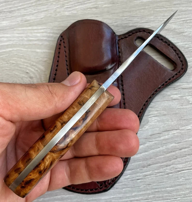 Hunting Knife 1075 Carbon Steel & Rosewood Handle Made Camping Knife with Leathe
