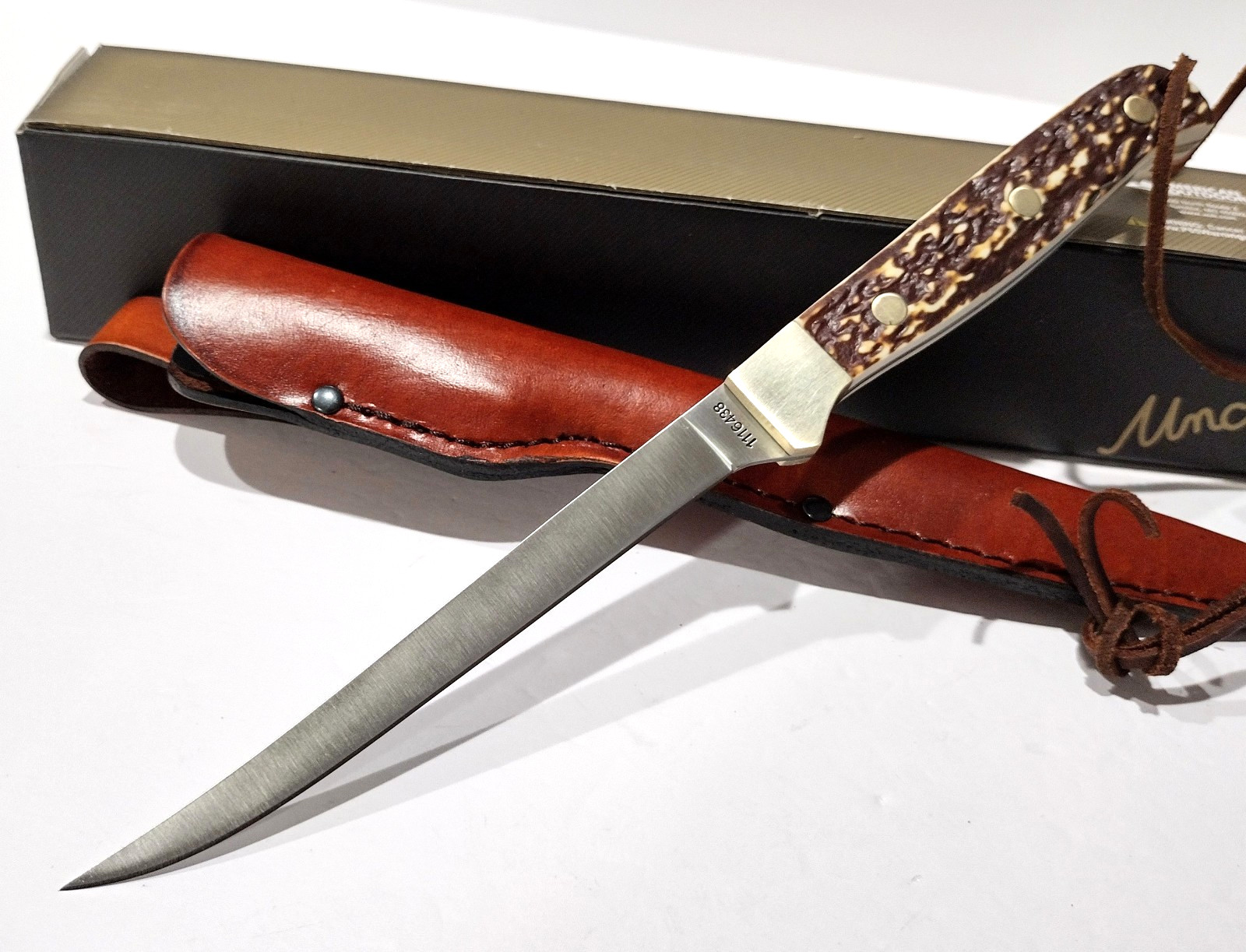 Schrade Uncle Henry Staglon Fish Fillet Knife + Brown Leather Sheath 168UH