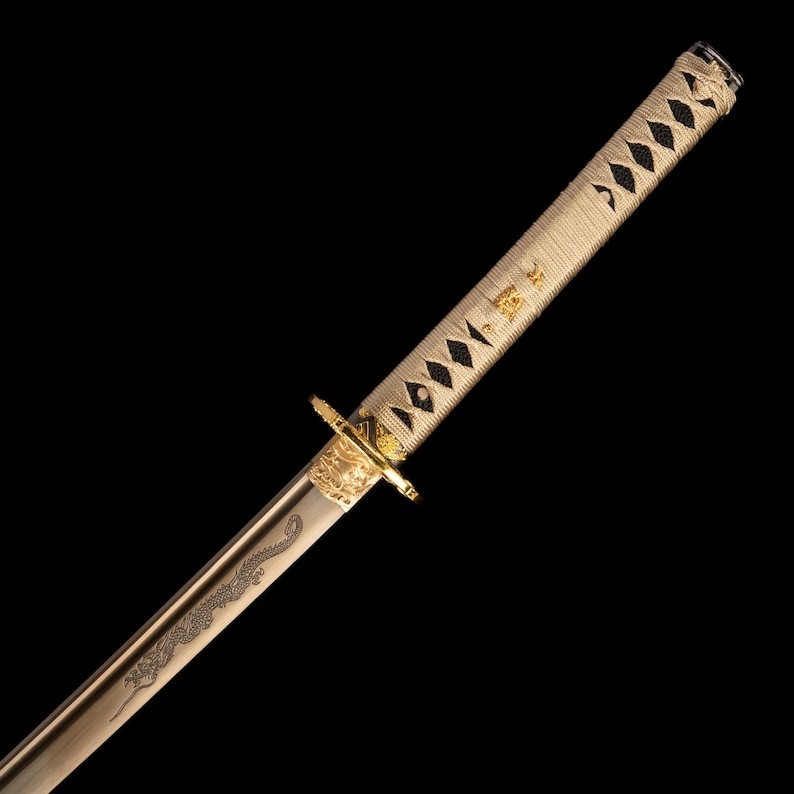 Handmade Golden Dragon Katana Full Tang High Carbon Steel Best For Xmas Gift