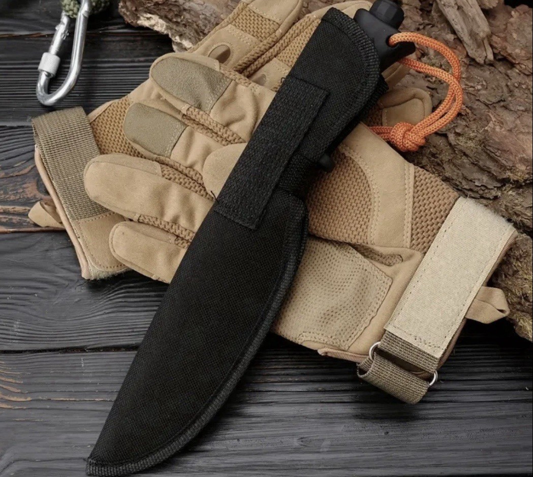 10.31 Inch Hunting Knives Steel Blade Black Knife Nylon Sheath Black Handle
