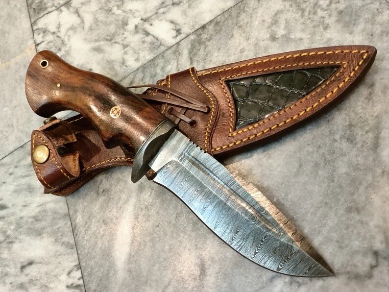 10” Handmade Forged Damascus Steel Fixed Blade Hunting Tom Brown Tracker Knife