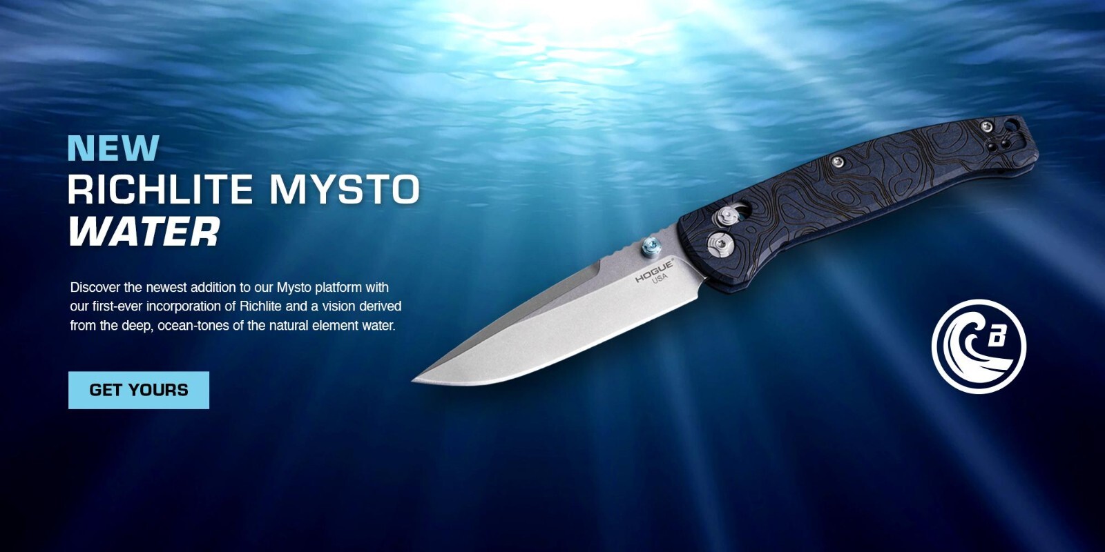 Hogue Knives Mysto Water 3.4″ Clip Point MagnaCut Blue Canyon Richlite 24456