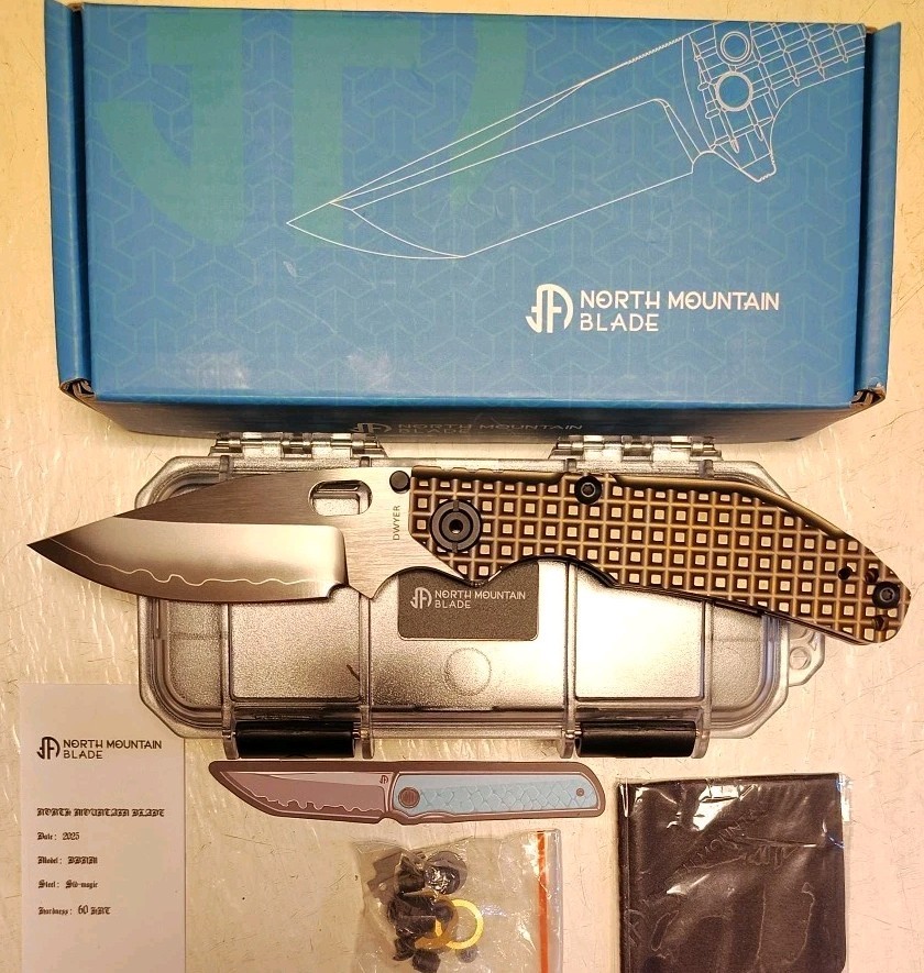New North Mountain Blade Dwyer BBNM Frame Lock 3.62″ Bowie Blade Frag Ti Handle