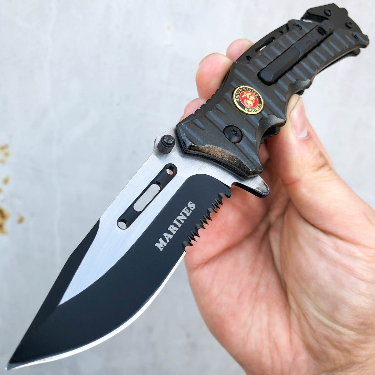 8.25″ Military USMC MARINES Assisted Folding Rescue Pocket Knife Multi Tool NEW