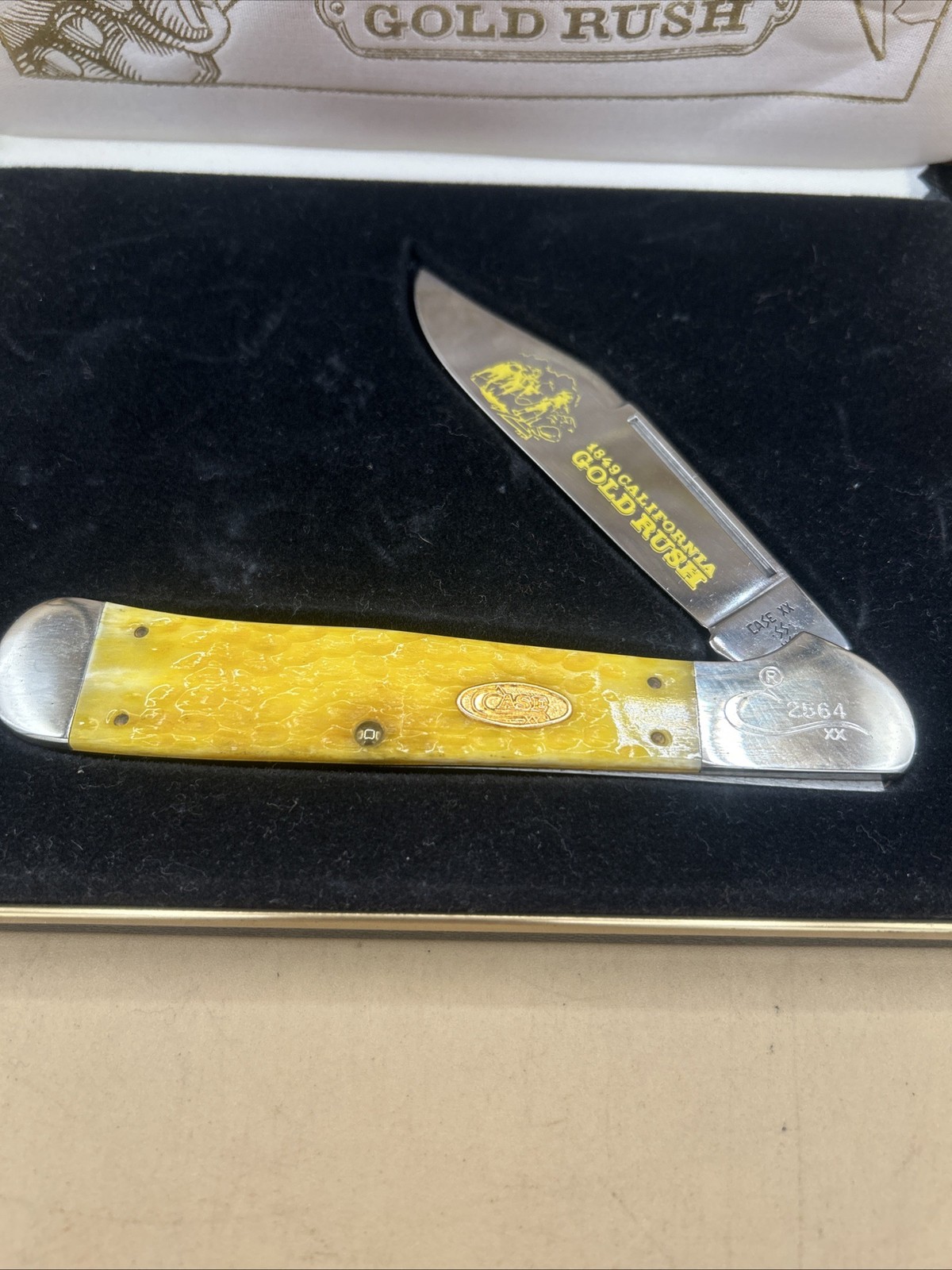 Case XX California Gold Rush 1988 yellow Bone clip pt. pocket knife. Y61066SS