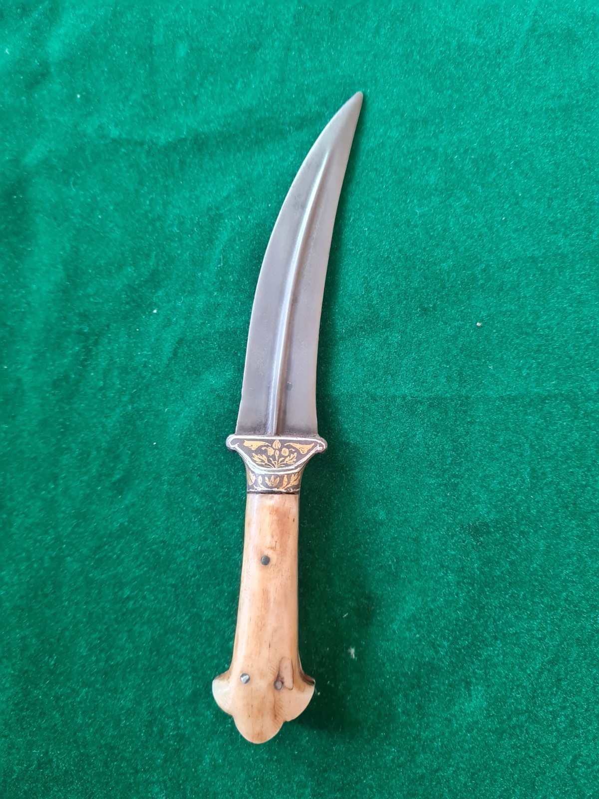Rare Mughal Sikh tiger tooth wootz Gold damascened Khanda kard KNIFE khanjar