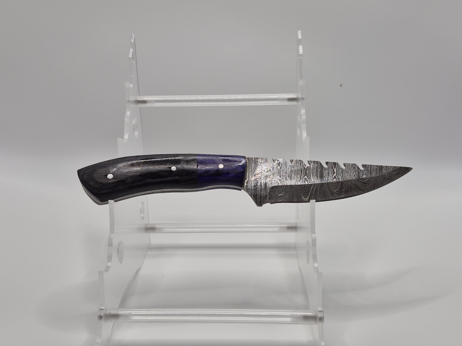 Damascus Steel Hunting Knife Over 5in Clip Point Full Tang Wood Handle w/ Sheath