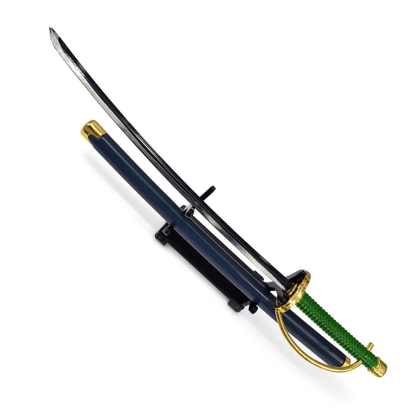 Mini Decorative Sword with Scabbard & Stand – Green Handle Gold Accents – ~9.5″
